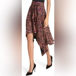 Proenza Schouler Asymetric Floral Sharkbite Crepe De Chine Midi Black Skirt 6